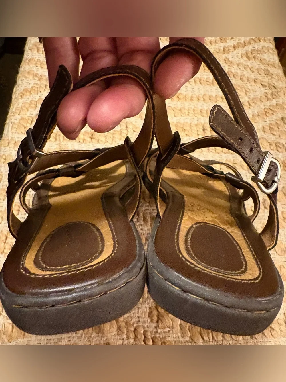 boc Born Concept Kesia Brown Faux Leather Strappy Sandal w Woven Strap Detail 8M